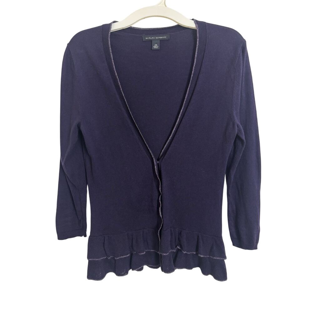 Banana Republic Silk Blend Dark Fairy Purple Ruffle Twee Cardigan XS Academia
